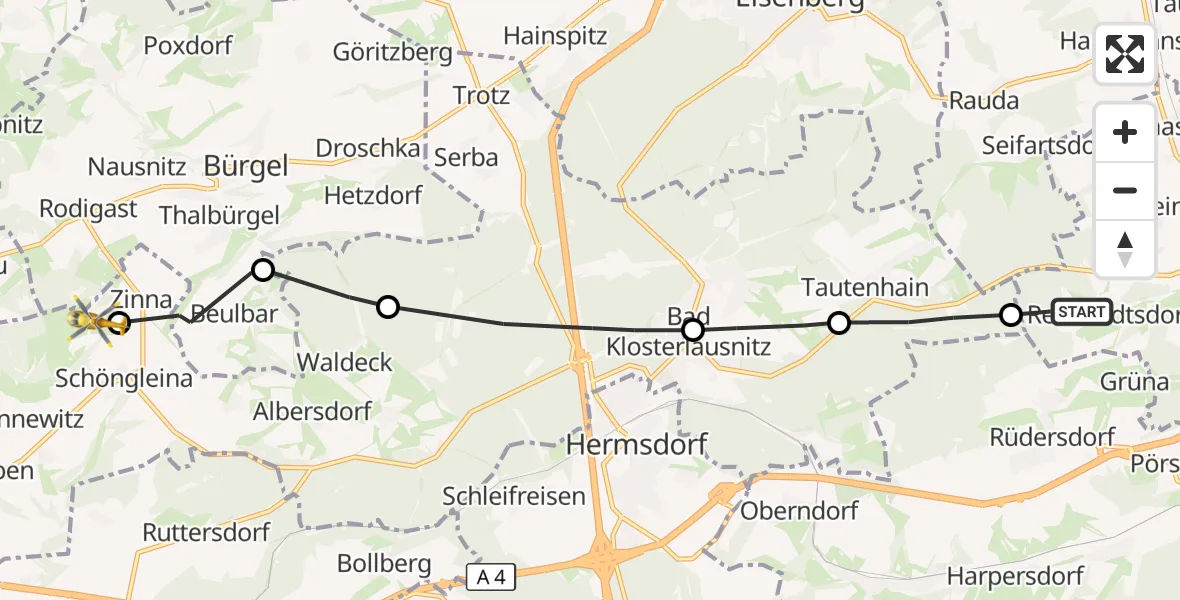 Flugroute Rettungshubschrauber Bad Köstritz - Schöngleina, 29 September 2026, 08:01