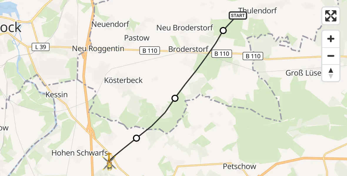 Flugroute Ambulanzhubschrauber Thulendorf - Dummerstorf, 29 September 2026, 08:13