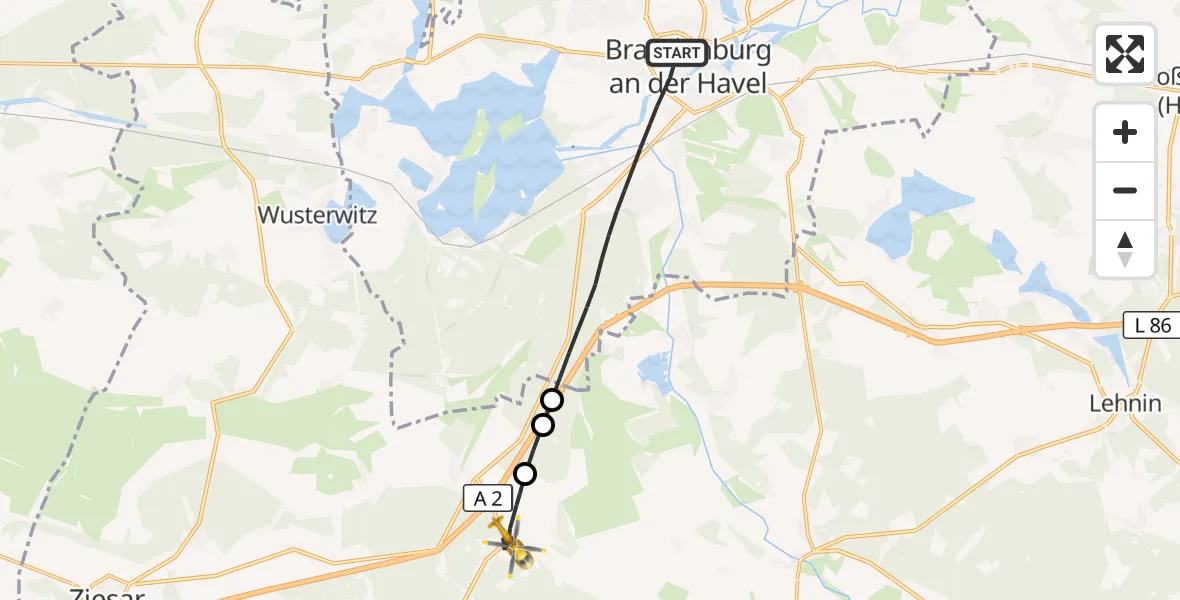 Flugroute Rettungshubschrauber Brandenburg an der Havel - Wollin, 29 September 2026, 08:13