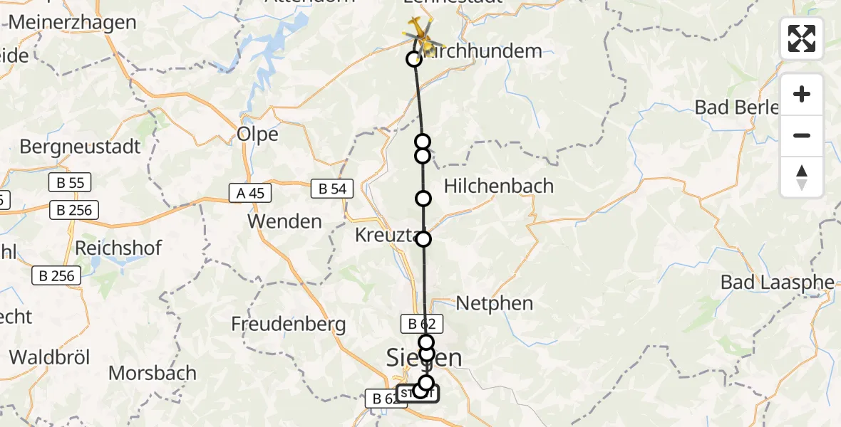 Flugroute Rettungshubschrauber Evangelisches Jung-Stilling Hospital - Lennestadt, 29 September 2026, 08:20