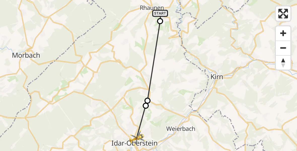 Flugroute Rettungshubschrauber Rhaunen - Idar-Oberstein, 29 September 2026, 08:31