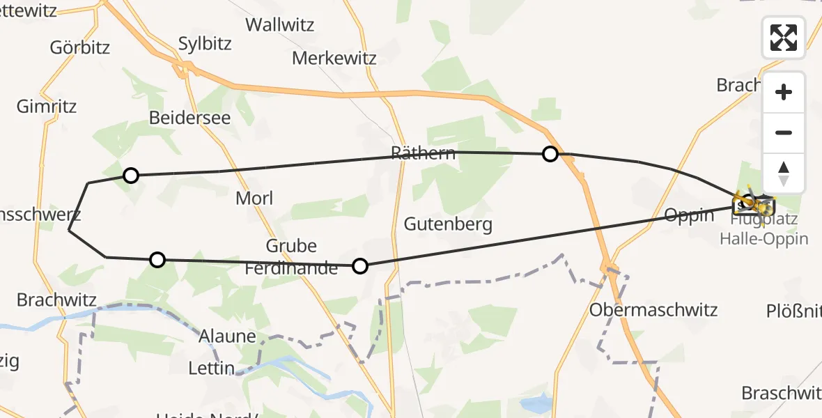 Flugroute Rettungshubschrauber Halle-Oppin Flugplatz - Halle-Oppin Flugplatz, 29 September 2026, 08:34