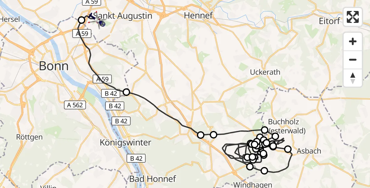 Flugroute Polizeihubschrauber Bad Honnef - Sankt Augustin, 29 September 2026, 08:37