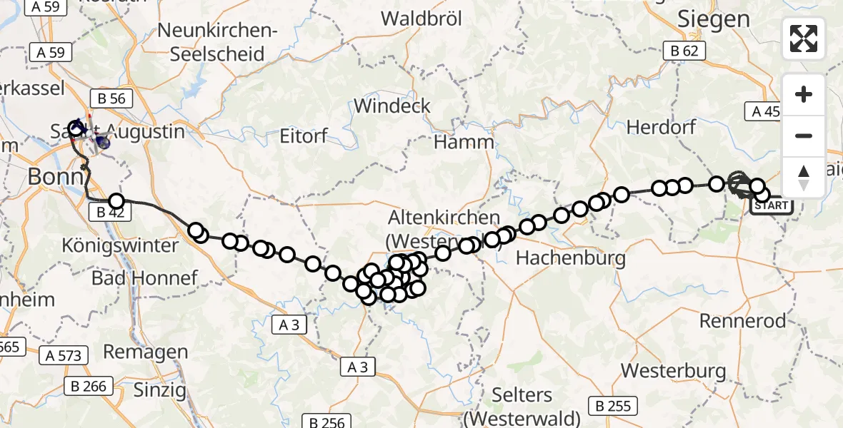 Flugroute Polizeihubschrauber Burbach - Sankt Augustin, 29 September 2026, 08:49