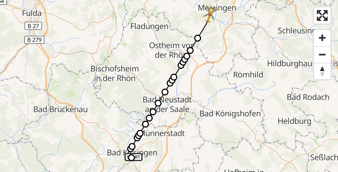 Flugroute Rettungshubschrauber Helios Sankt Elisabeth Hospital Bad Kissingen - Meiningen, 29 September 2026, 08:50