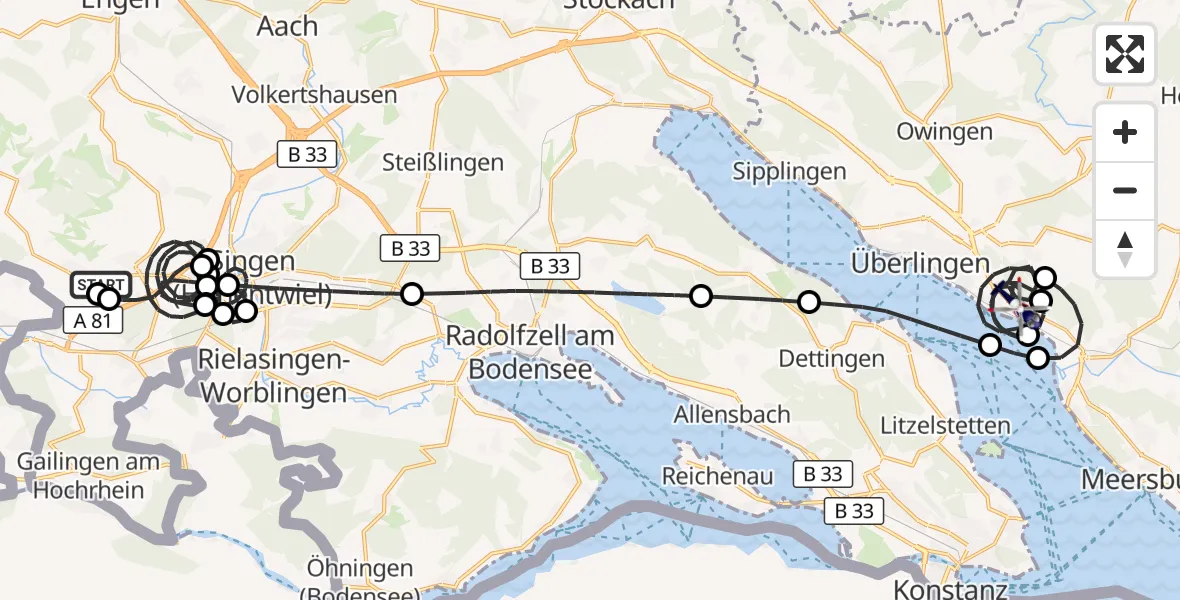 Flugroute Polizeihubschrauber Hilzingen - Überlingen, 29 September 2026, 08:51