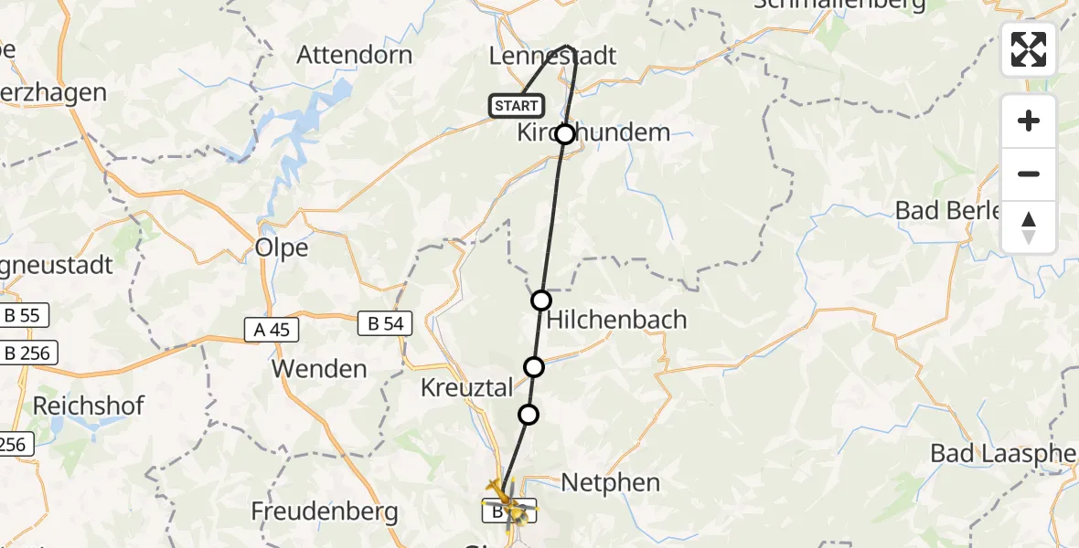 Flugroute Rettungshubschrauber Lennestadt - Siegen, 29 September 2026, 08:51