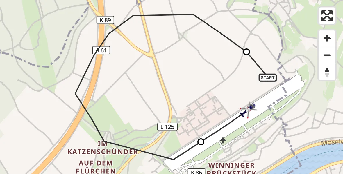 Flugroute Polizeihubschrauber Koblenz-Winningen Flugplatz - Koblenz-Winningen Flugplatz, 29 September 2026, 08:58