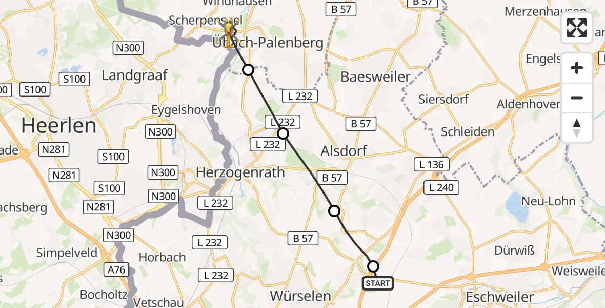 Flugroute Rettungshubschrauber Aachen-Merzbrück Flughafen - Übach-Palenberg, 29 September 2026, 09:00