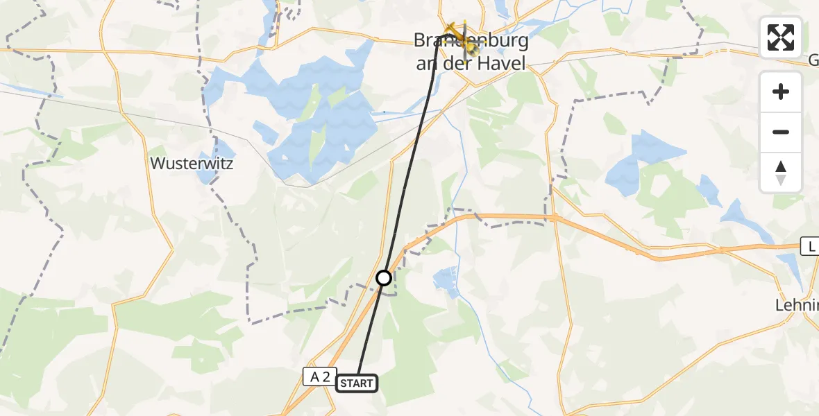 Flugroute Rettungshubschrauber Wollin - Brandenburg an der Havel, 29 September 2026, 09:01