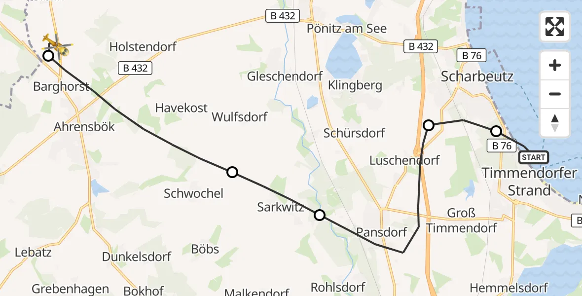 Flugroute Rettungshubschrauber Timmendorfer Strand - Christoph 12 Luftrettungszentrum, 29 September 2026, 09:00