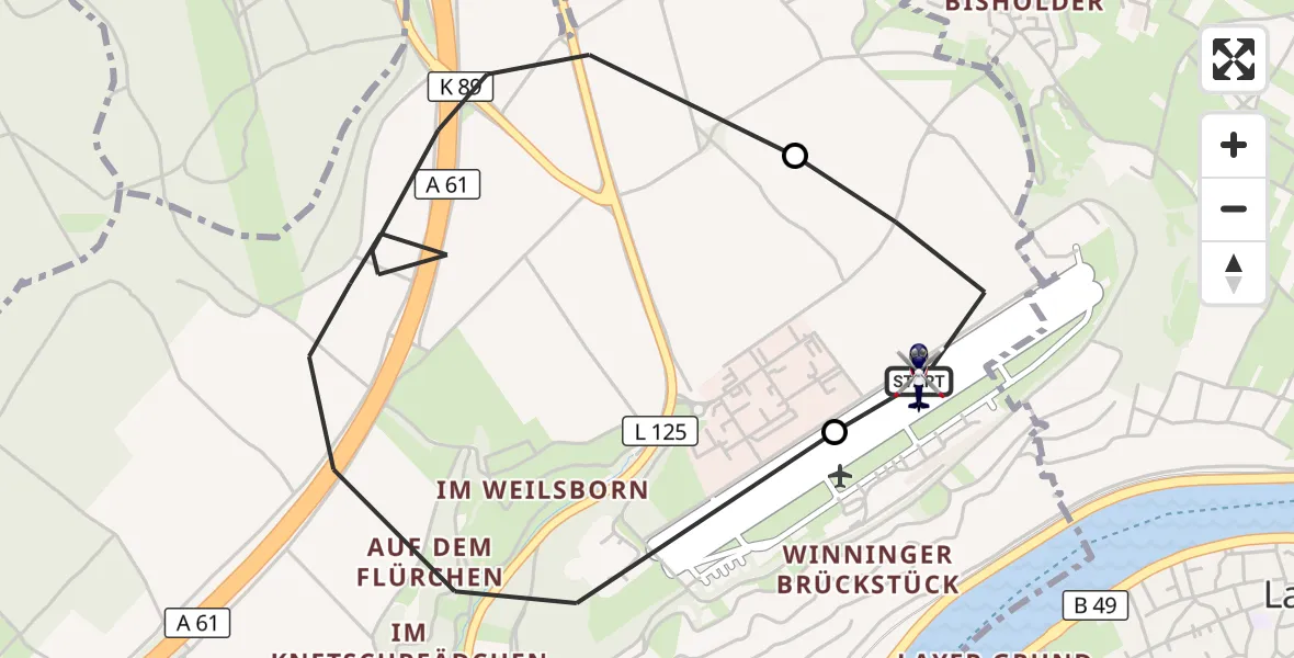 Flugroute Polizeihubschrauber Koblenz-Winningen Flugplatz - Koblenz-Winningen Flugplatz, 29 September 2026, 09:02