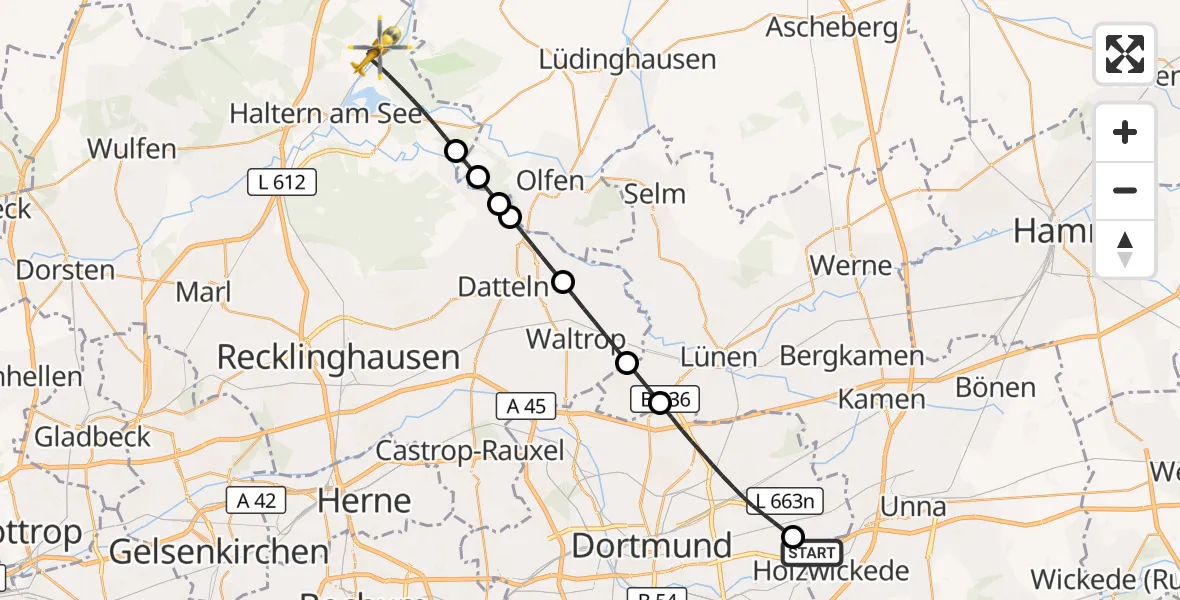 Flugroute Rettungshubschrauber Dortmund Flughafen - Haltern am See, 29 September 2026, 09:06