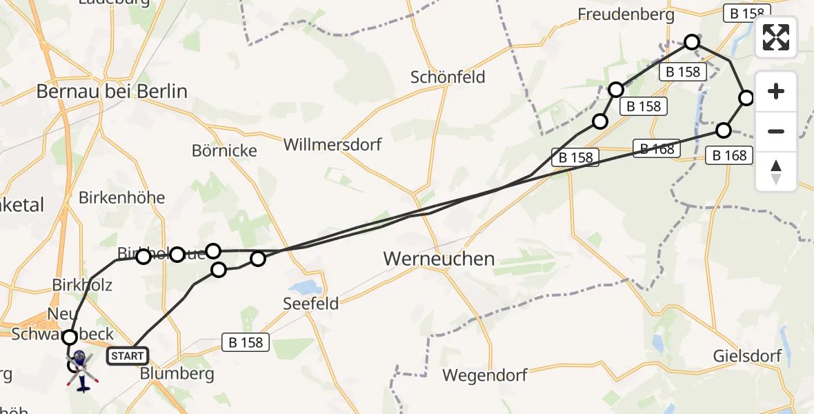 Flugroute Polizeihubschrauber Ahrensfelde - Ahrensfelde Hubschrauberlandeplatz, 29 September 2026, 09:11