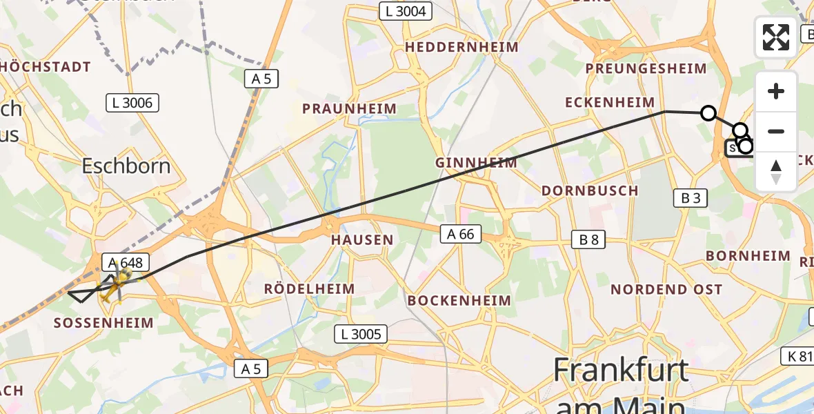 Flugroute Rettungshubschrauber Frankfurt am Main Accident Hospital Roof Helipad (CHX2) - Frankfurt am Main, 29 September 2026, 09:15