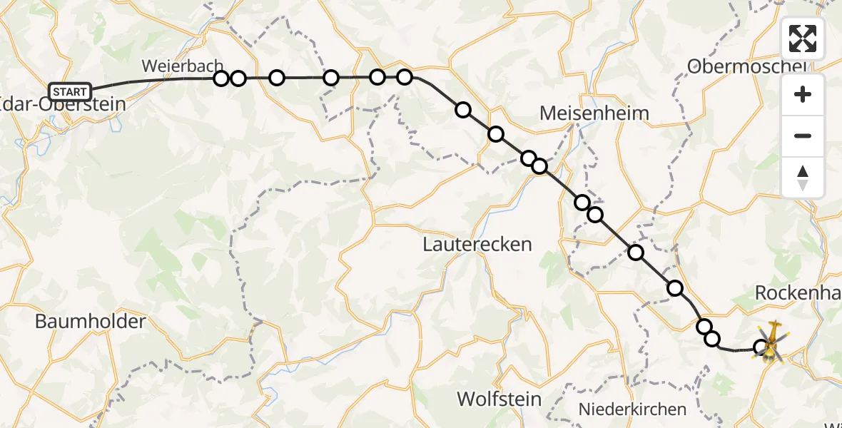 Flugroute Rettungshubschrauber Idar-Oberstein - Rockenhausen, 29 September 2026, 09:17