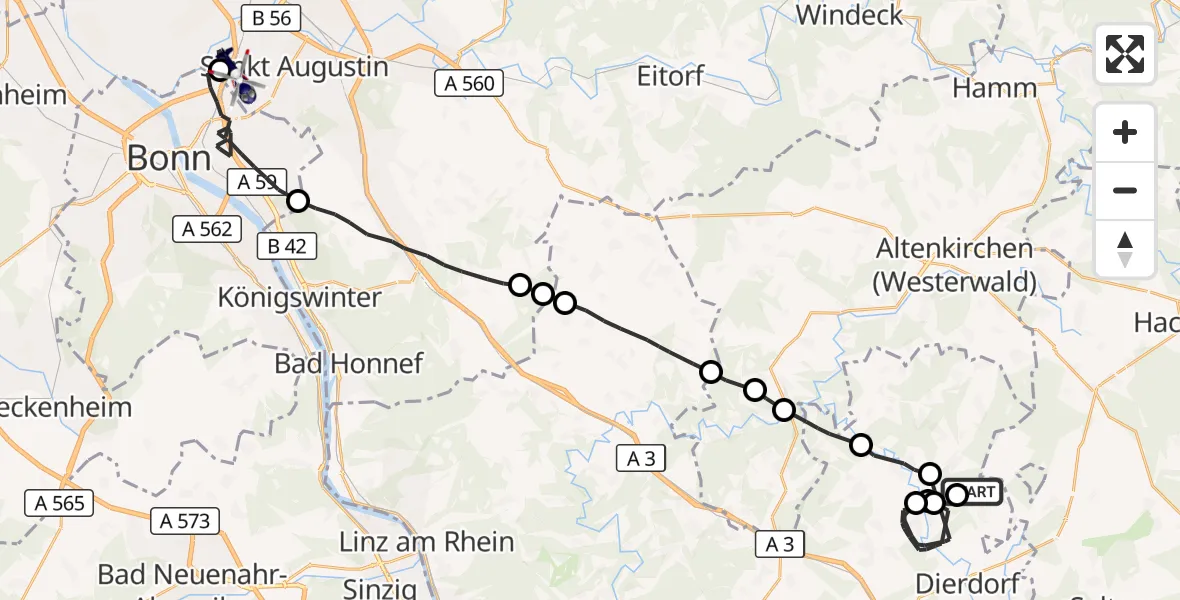 Flugroute Polizeihubschrauber Dierdorf - Sankt Augustin, 29 September 2026, 09:18