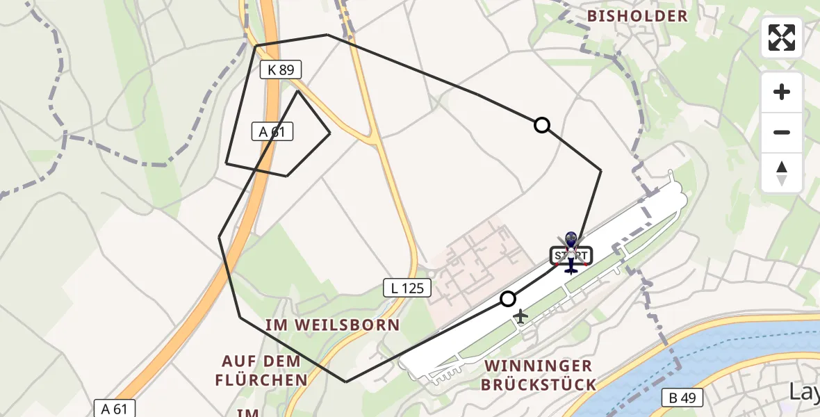 Flugroute Polizeihubschrauber Koblenz-Winningen Flugplatz - Koblenz-Winningen Flugplatz, 29 September 2026, 09:19