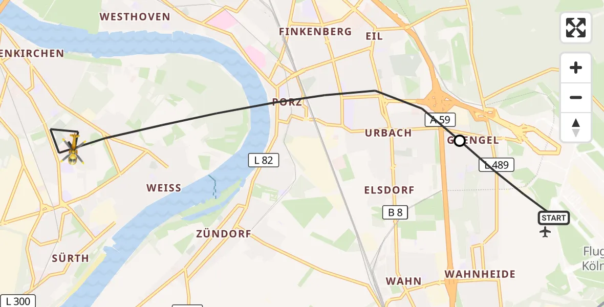 Flugroute Rettungshubschrauber Köln Bonn Flughafen - Köln, 29 September 2026, 09:29