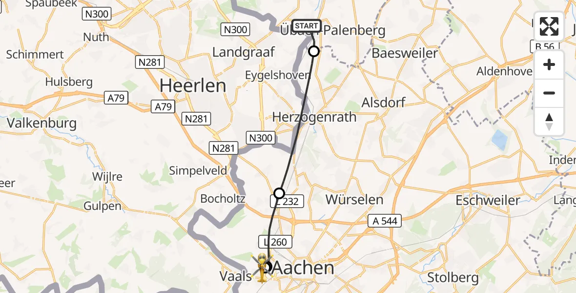 Flugroute Rettungshubschrauber Übach-Palenberg - Aachen Hospital, 29 September 2026, 09:32