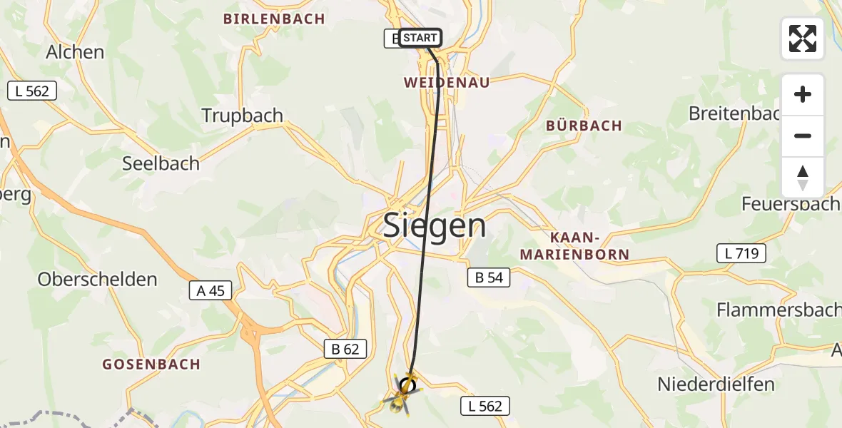 Flugroute Rettungshubschrauber Siegen - Evangelisches Jung-Stilling Hospital, 29 September 2026, 09:36
