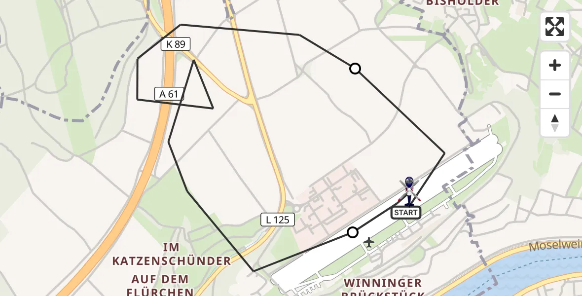 Flugroute Polizeihubschrauber Koblenz-Winningen Flugplatz - Koblenz-Winningen Flugplatz, 29 September 2026, 09:42