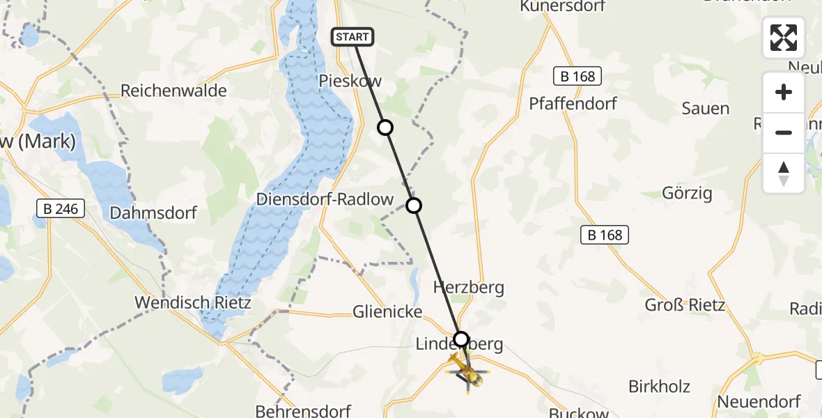 Flugroute Rettungshubschrauber Bad Saarow - Tauche, 29 September 2026, 09:47