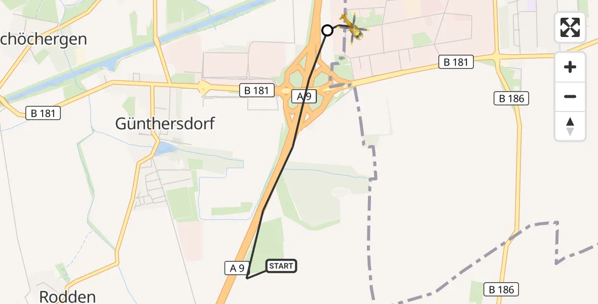Flugroute Rettungshubschrauber Leuna - ADAC Air Rescue Station Leipzig/Schkeuditz-Dölzig Hubschrauberlandeplatz (Christoph 61), 29 September 2026, 09:52