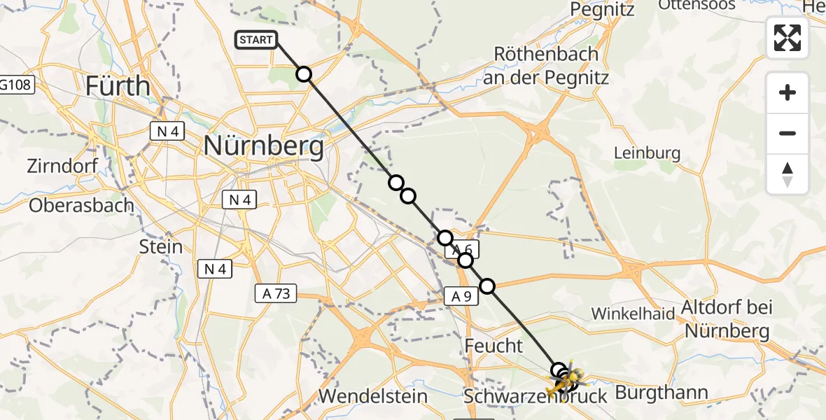 Flugroute Ambulanzhubschrauber Flughafen Nuremberg - Rummelsberg Hospital Hubschrauberlandeplatz, 29 September 2026, 09:53
