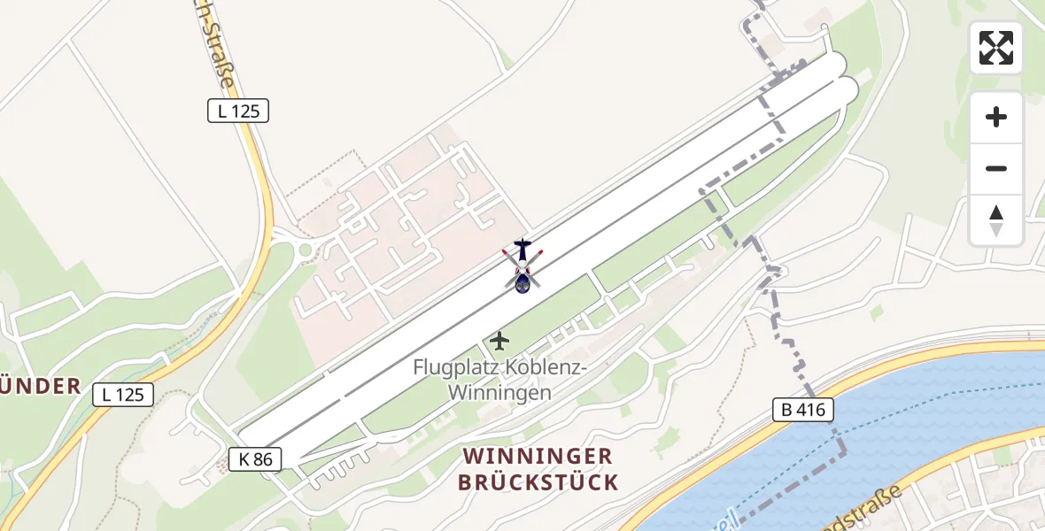 Flugroute Polizeihubschrauber Koblenz-Winningen Flugplatz - Koblenz-Winningen Flugplatz, 29 September 2026, 09:58
