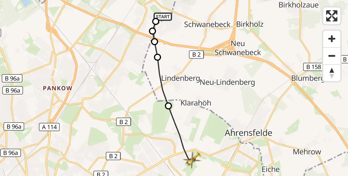 Flugroute Rettungshubschrauber Helios Clinic Berlin-Buch - Berlin, 29 September 2026, 10:01