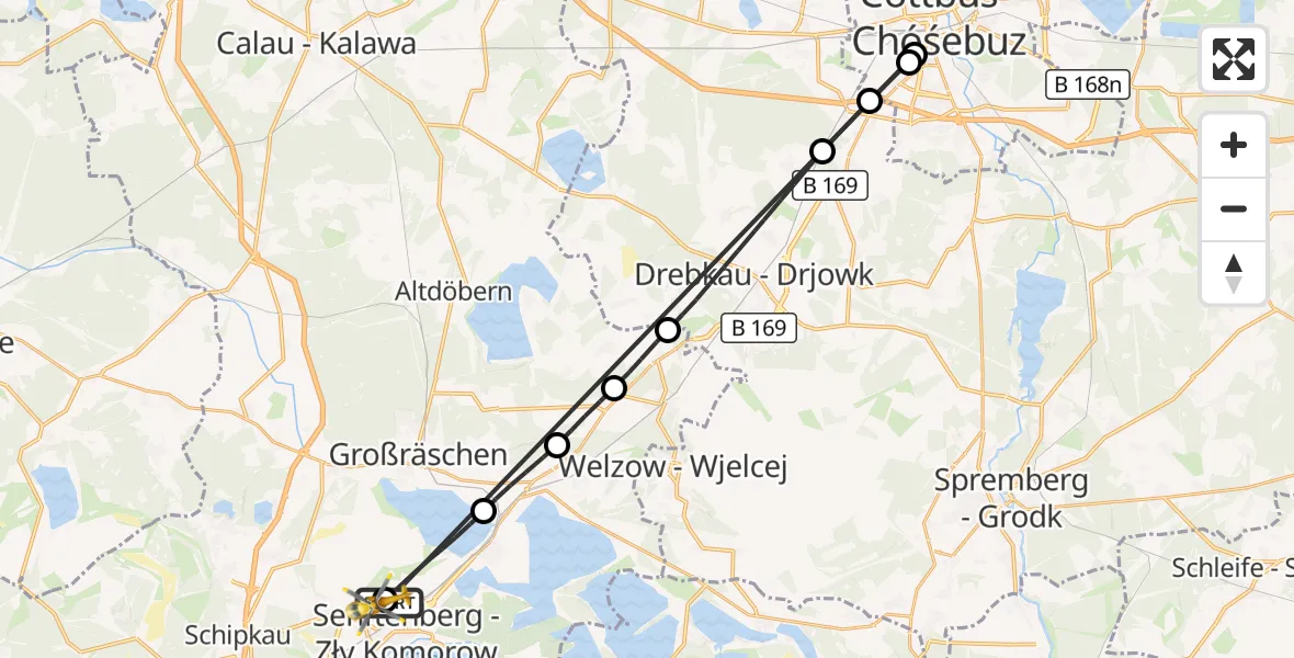 Flugroute Ambulanzhubschrauber ADAC Luftrettungsstation Senftenberg Hubschrauberlandeplatz - ADAC Luftrettungsstation Senftenberg Hubschrauberlandeplatz, 29 September 2026, 10:07