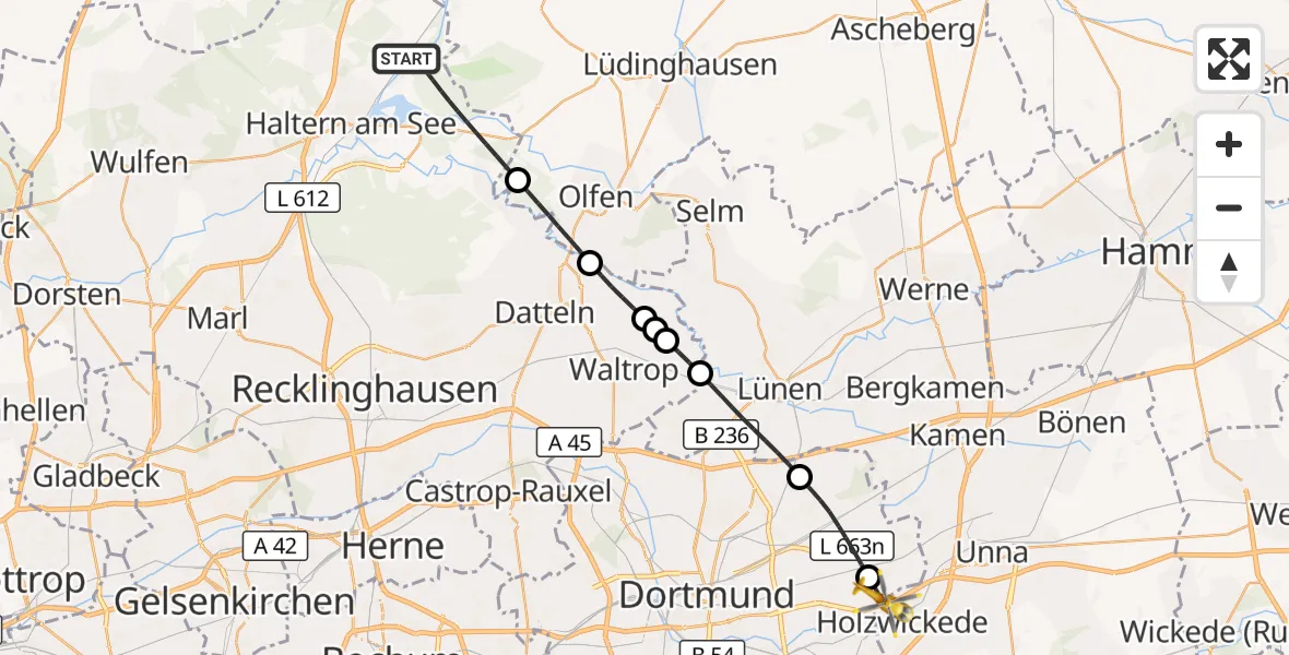 Flugroute Rettungshubschrauber Haltern am See - Dortmund Flughafen, 29 September 2026, 10:10