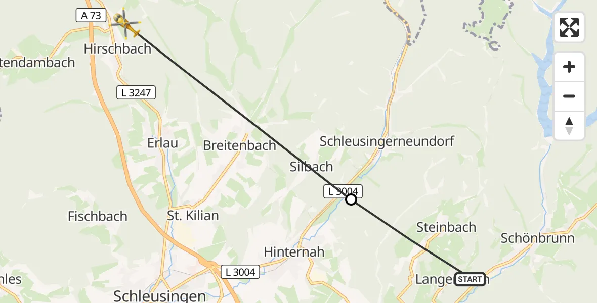 Flugroute Rettungshubschrauber Schleusegrund - Schleusingen, 29 September 2026, 10:11