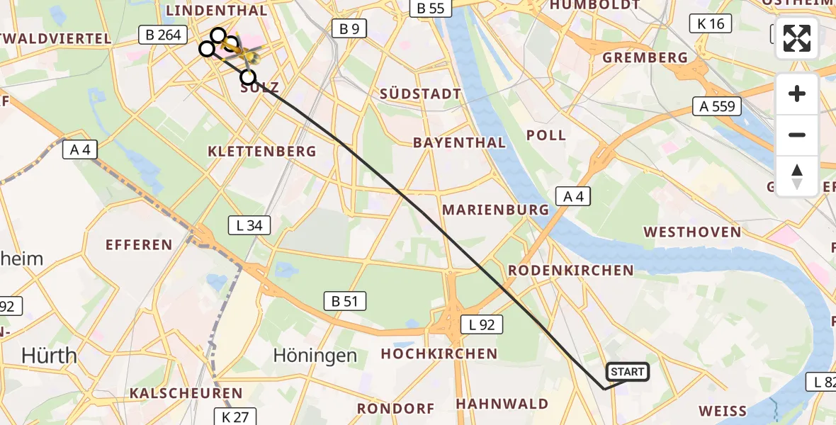 Flugroute Rettungshubschrauber Köln - Köln University Hospital, 29 September 2026, 10:12