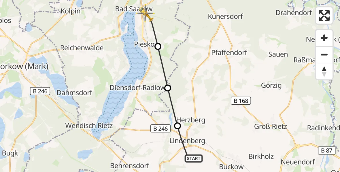 Flugroute Rettungshubschrauber Tauche - Bad Saarow, 29 September 2026, 10:19