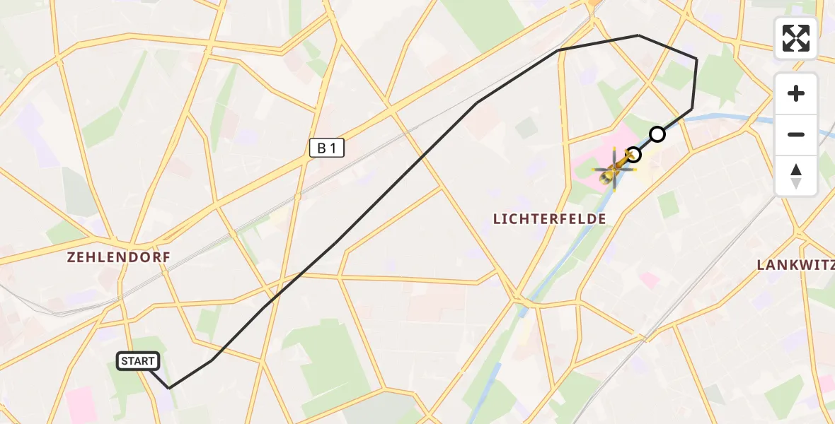 Flugroute Rettungshubschrauber Berlin - Charité Clinic Benjamin Franklin Campus, 29 September 2026, 10:19