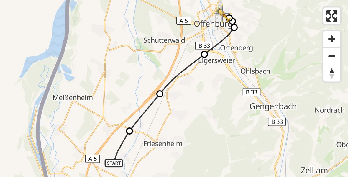 Flugroute Rettungshubschrauber Lahr Flughafen - Offenburg, 29 September 2026, 10:22