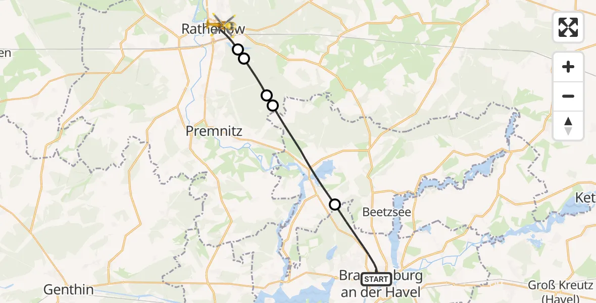 Flugroute Rettungshubschrauber Brandenburg an der Havel - Rathenow, 29 September 2026, 10:23