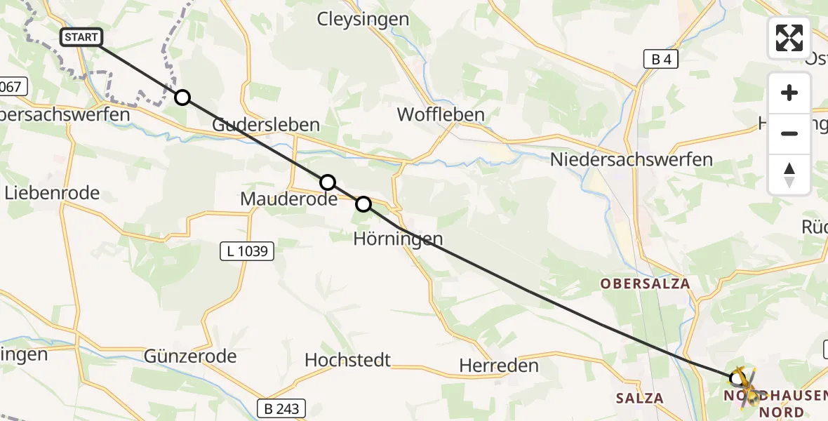 Flugroute Rettungshubschrauber Walkenried - Südharz Hospital Nordhausen, 29 September 2026, 10:31