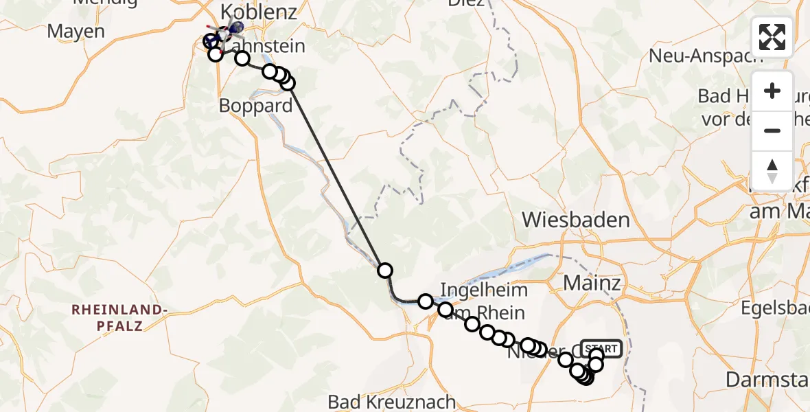 Flugroute Polizeihubschrauber Gau-Bischofsheim - Koblenz-Winningen Flugplatz, 29 September 2026, 10:34