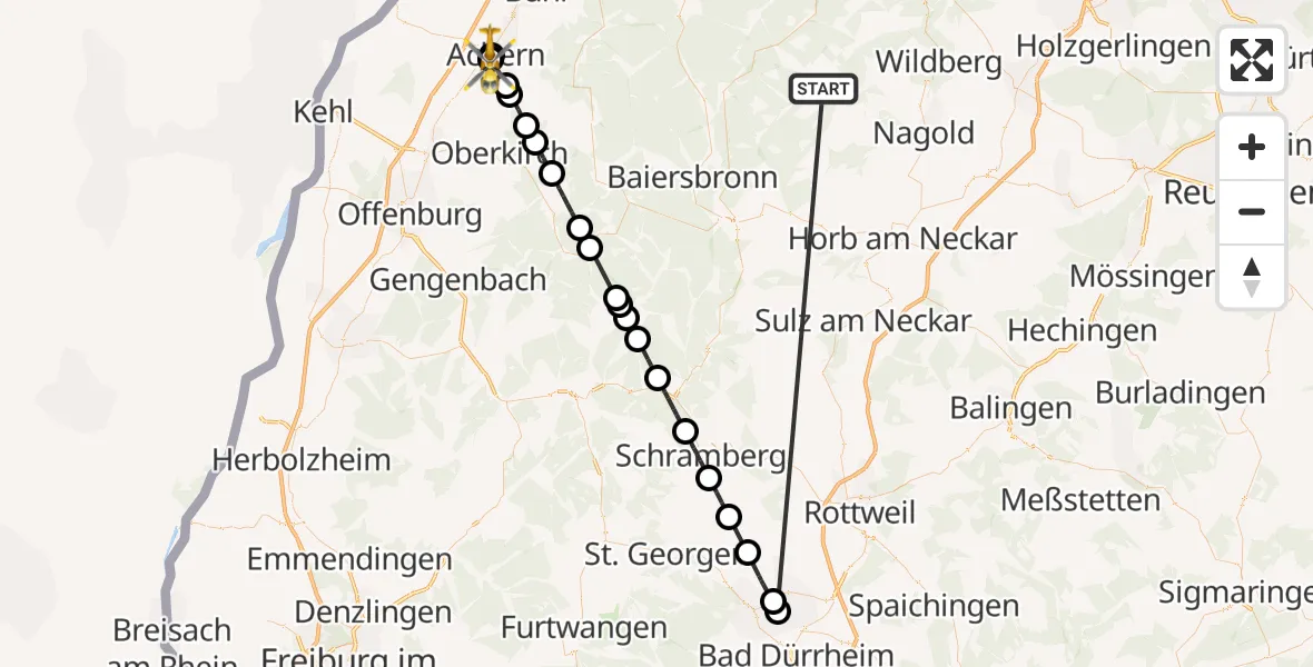Flugroute Ambulanzhubschrauber Altensteig - Ortenau Hospital Achern, 29 September 2026, 10:36