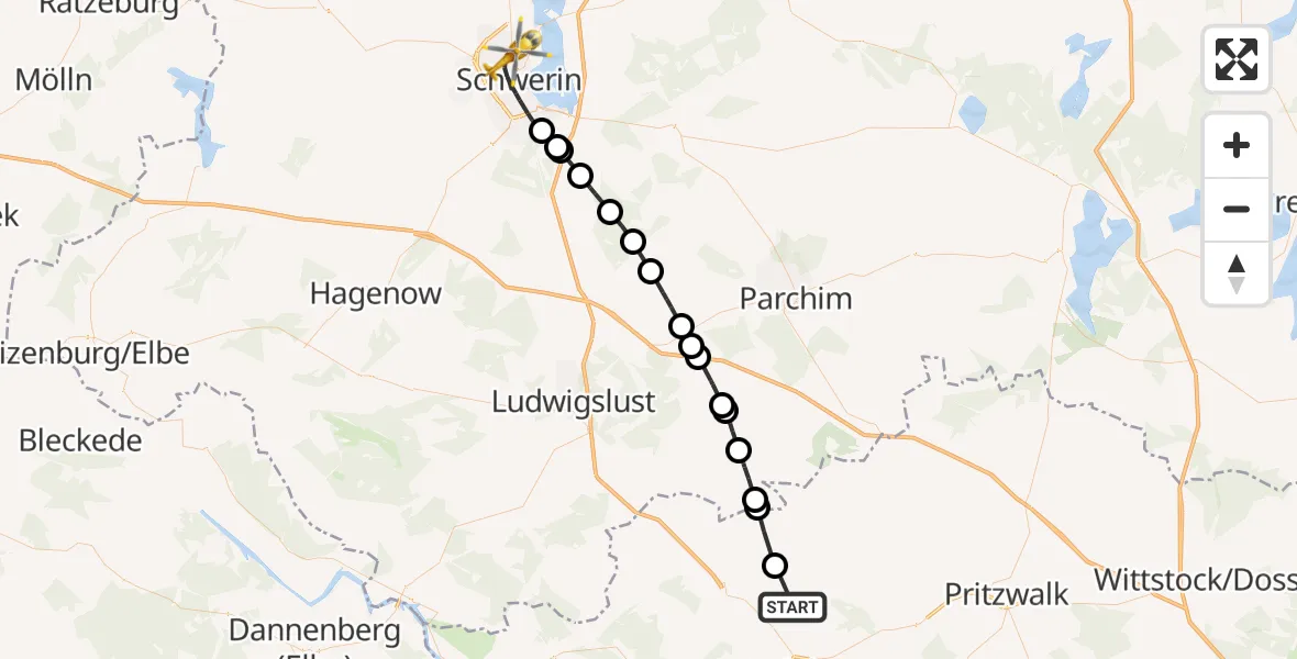 Flugroute Rettungshubschrauber Perleberg - Schwerin, 29 September 2026, 10:38