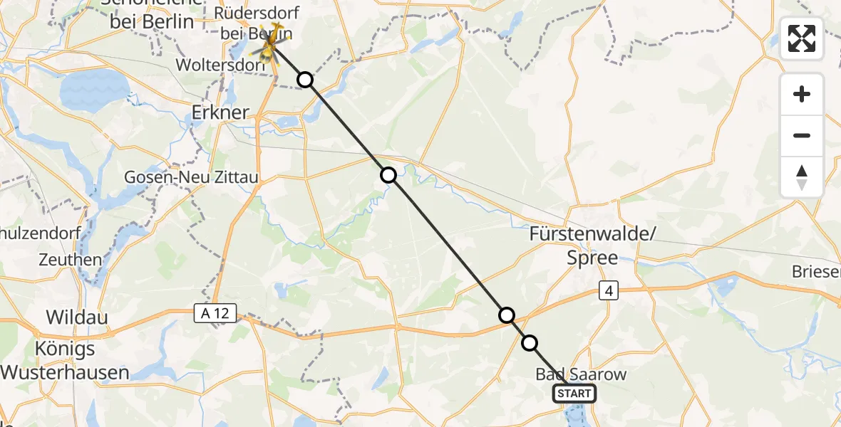 Flugroute Rettungshubschrauber Bad Saarow - Rüdersdorf bei Berlin, 29 September 2026, 10:45