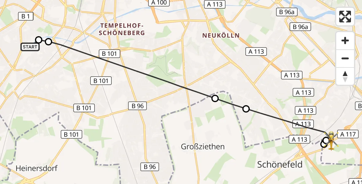 Flugroute Rettungshubschrauber Charité Clinic Benjamin Franklin Campus - Berlin, 29 September 2026, 10:51
