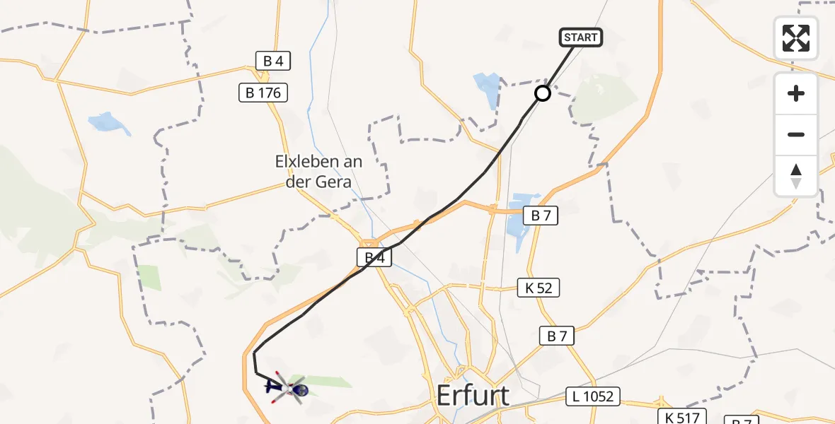 Flugroute Polizeihubschrauber Großrudestedt - Erfurt, 29 September 2026, 10:52