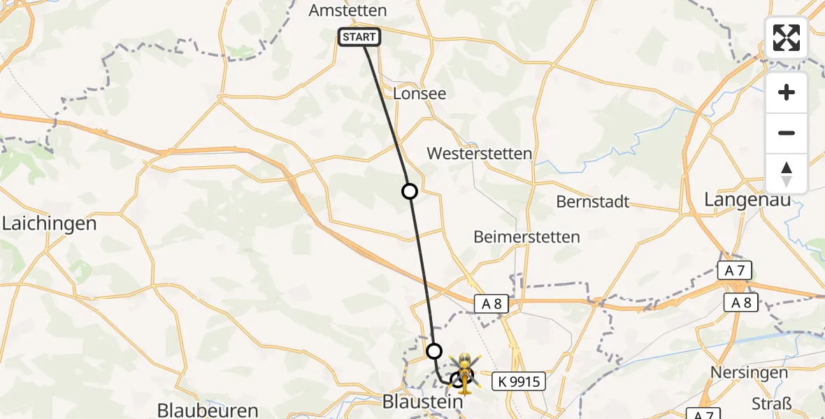 Flugroute Rettungshubschrauber Lonsee - ADAC Air Rescue Station Ulm (Christoph 22), 29 September 2026, 10:53
