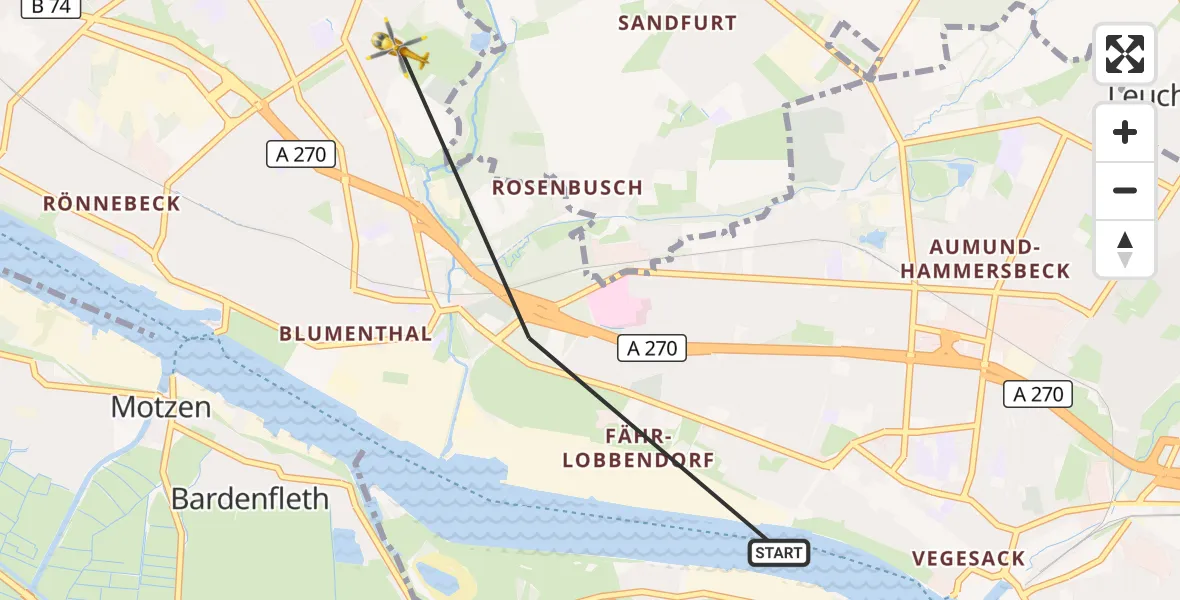 Flugroute Rettungshubschrauber Bremen - Bremen, 29 September 2026, 10:54