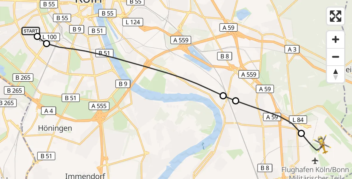 Flugroute Rettungshubschrauber Köln University Hospital - Köln Bonn Flughafen, 29 September 2026, 10:58