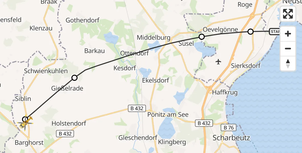 Flugroute Rettungshubschrauber Neustadt in Holstein - Christoph 12 Luftrettungszentrum, 29 September 2026, 11:01